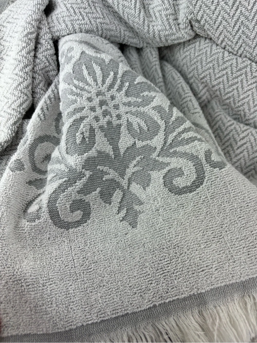 Common Thread Shower Curtain/Grey Medallion Raised Boarder Design-Cotton Towel